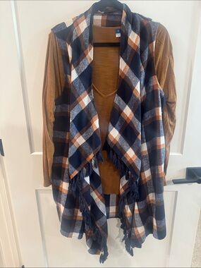 Old Navy V-neck with Plaid Fringe Vest